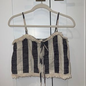 Blue and Cream Striped Top w/ Fringed Lining. Adjustable straps